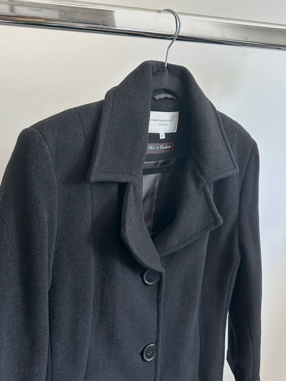 Vintage Black Wool Pea Coat | Fairweather - Tailored Three-Button Jacket Sz 10P - Picture 6 of 9